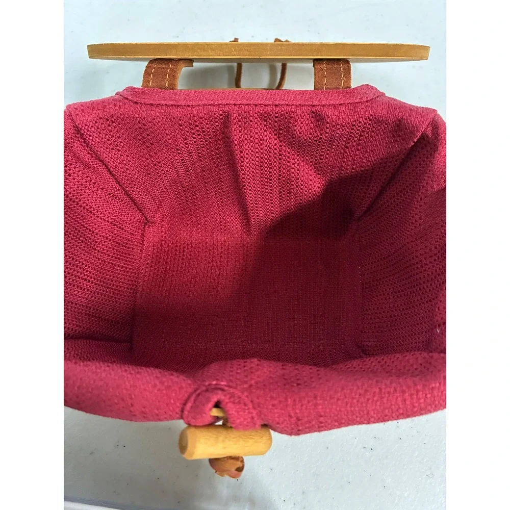 Longaberger Woven Wood Basket Burgundy Liner Wood Lid Divided Protector‎ Set